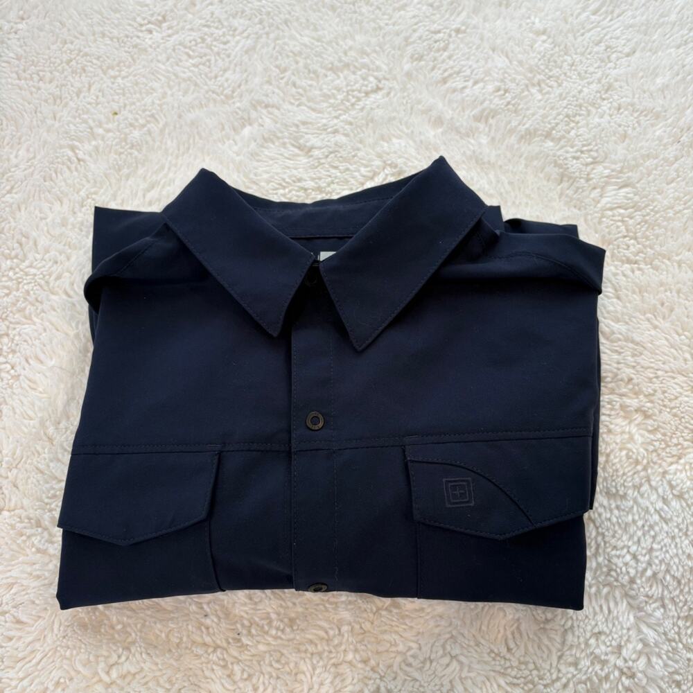 5.11 Tactical Mens Navy Long Sleeve Button Up L Work Thrashed Blue Collar Basics